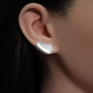 Sliver Brushed Ear Cuff Earring Studs,Bold Lobe Earrings,Statement Earrings