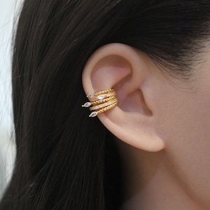 Brinco de orelha multicamadas com zircônia cúbica marquise banhado a ouro, sem piercing, delicado brinco de orelha em camadas, joia para cartilagem sem piercing