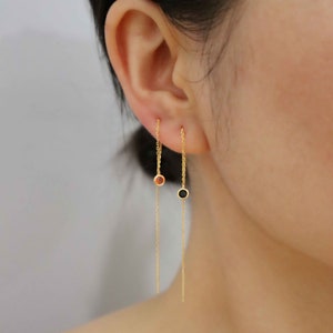 Threader Earrings with Gemstone,Dangle Chain Earrings,Dainty Thread Earrings,Gift for Women