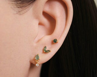 16G Marquise Moss Agate Stud Earring Set