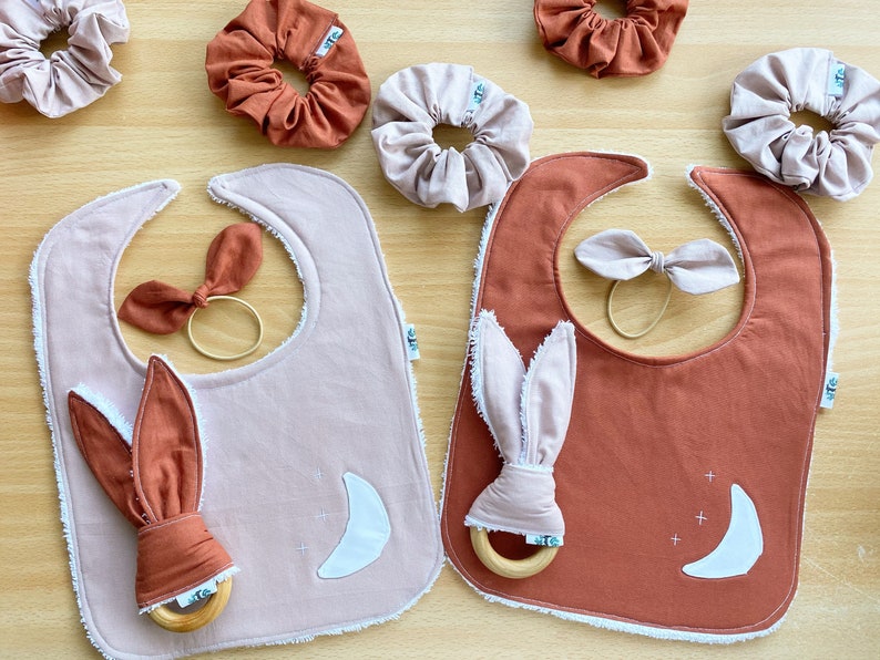 Drool bib Towel bib with snap clip Cotton bib. Dribble bib Baby bib- moon bib in rust