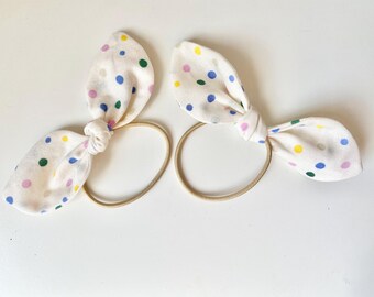 Bunny bows-sprinkle print. 2 pack | Set of two. Hair bows. Hair ties. Bow elastic hair