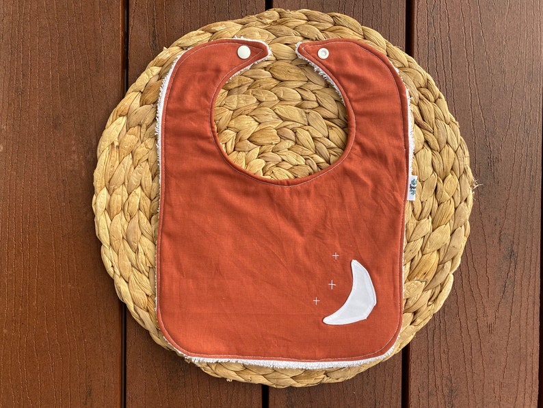 Drool bib Towel bib with snap clip Cotton bib. Dribble bib Baby bib- moon bib in rust