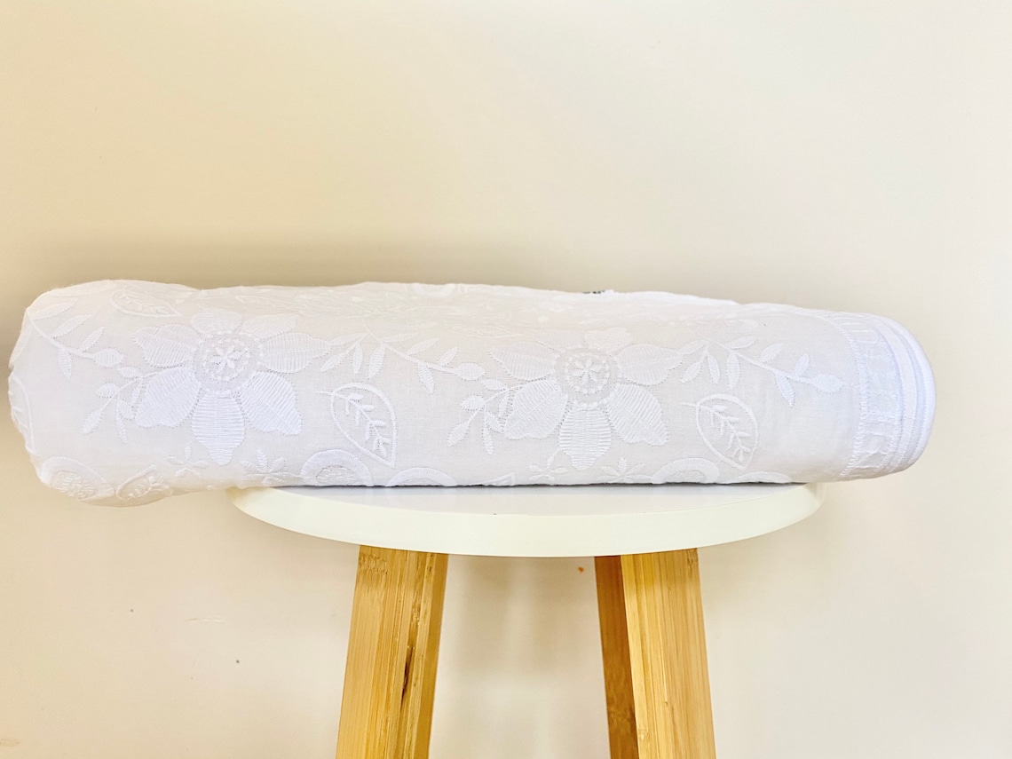 Baby Blanket White Floral. Embroidered Floral. Embroidered Etsy