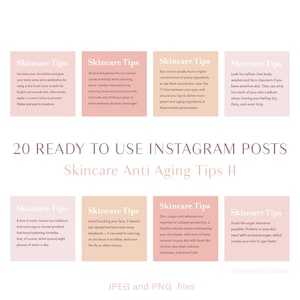 20 Skincare Anti-ageing Tips for Instagram, Ready-made Posts, Social Media Marketing Content for Esthetician, Beauty Blogger or Spa Business