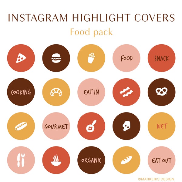 80 Fast Food Instagram Highlight Icons, Hand Drawn Boho IG Story Covers for Foodie, Chef, Pizza Lover, Food Blogger and Restaurant Owner