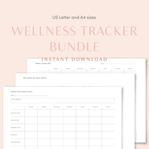 Wellness Tracker Bundle. Druckbarer Self-Care und Mental Health Tracker. Wöchentliche Stimmungskarte, Wellness Chart und Balance Wheel. Sofort Download