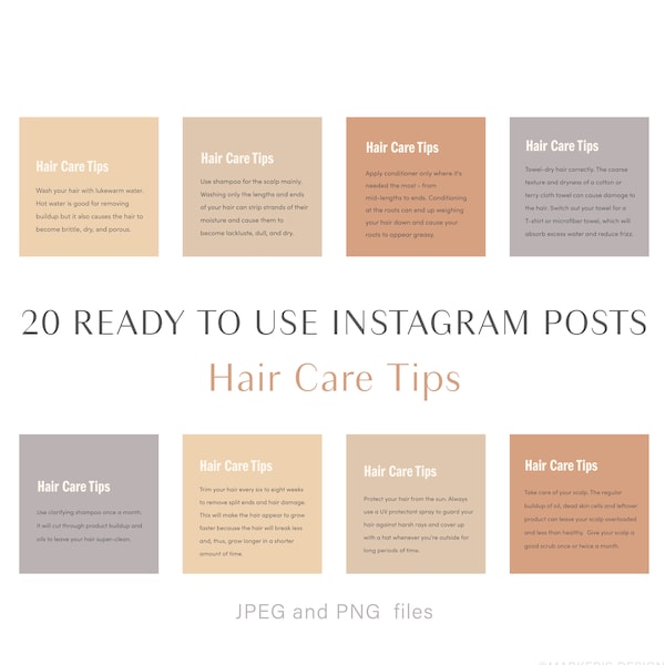 20 Hair Care Tips for Instagram, Ready-made Posts, Social Media Marketing for Hair Stylist, Hairdresser, Beauty Blogger and Hair Salon Owner