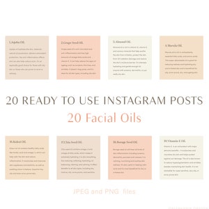 20 Facial Oils Posts for Instagram, Ready to Use, Social Media Marketing Content for Esthetician, Beauty Blogger or Spa or Wellness Business