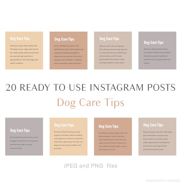 20 Dog Care Tips for Instagram, Ready to use Posts, Inspirational Marketing Content for Dog Lover, Dog Mom, Dog Groomer, Walker and Sitter