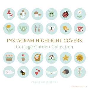 24 Cottagecore Instagram Highlight Icons, Hand Drawn Cute IG Story Covers Inspired by Love of Nature, Sustainable Country Living, Gardening
