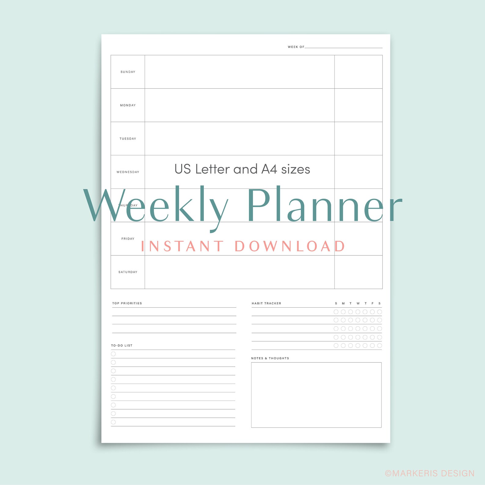 Weekly Planner Printable. Includes to Do List and Habit Tracker ...
