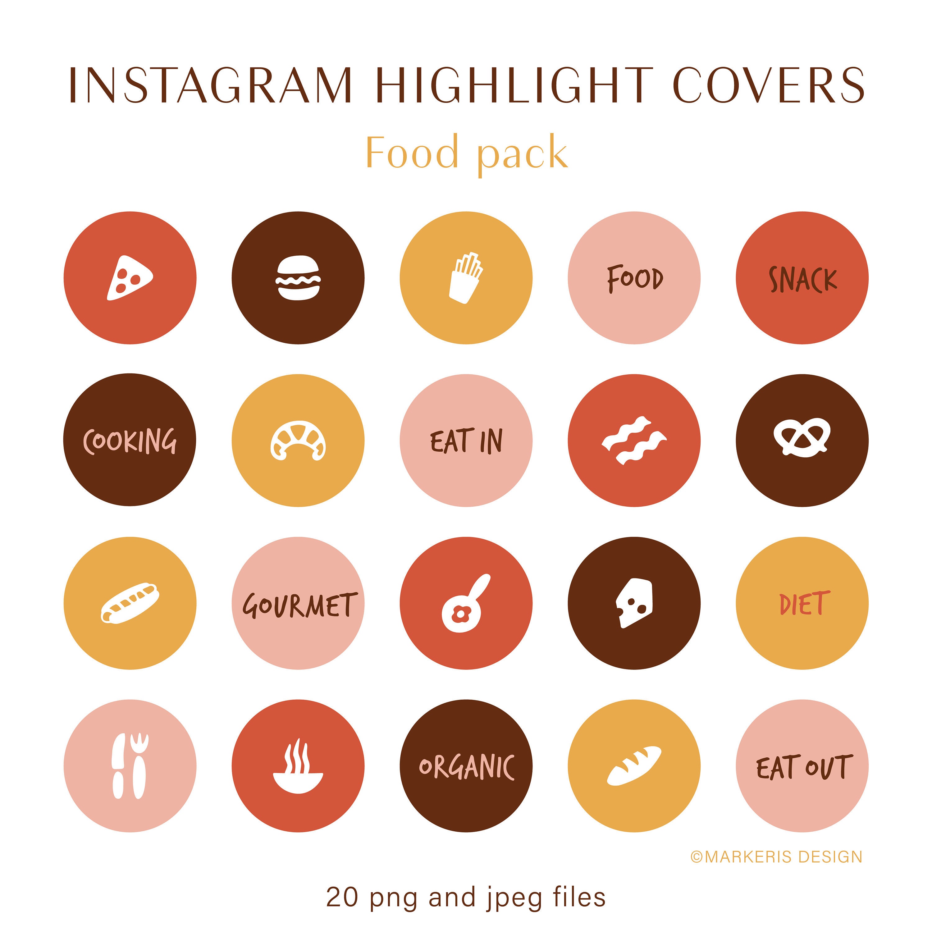 80 Fast Food Instagram Highlight Icons, Hand Drawn Boho IG Story Covers