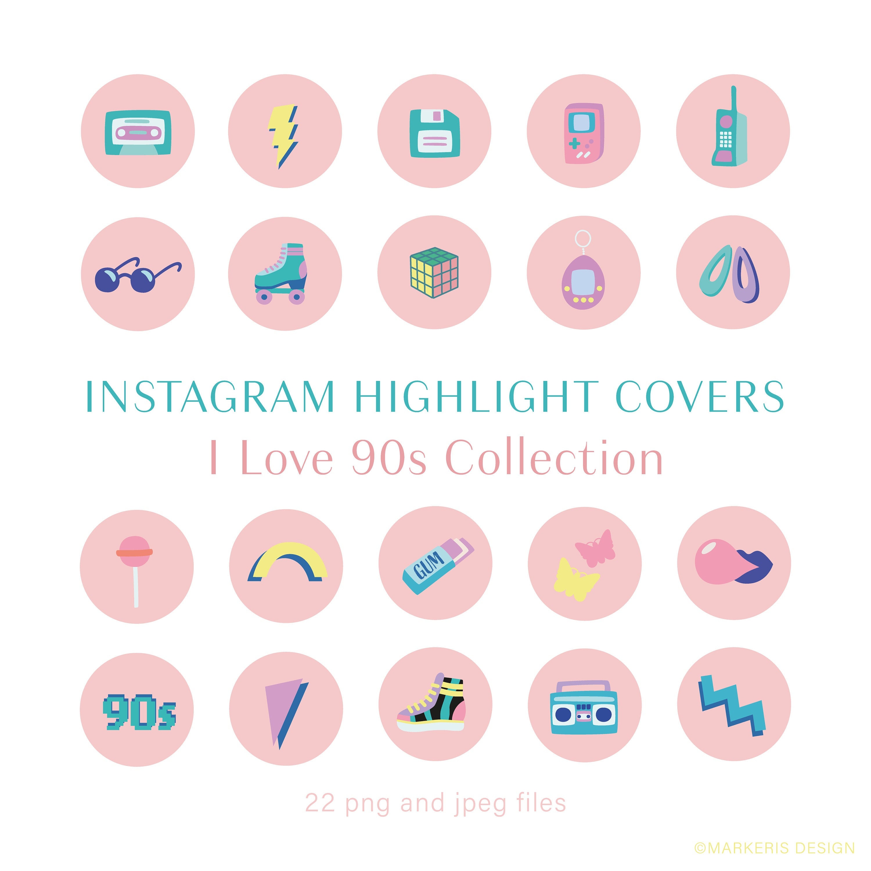 22 90s Instagram Highlight Icons Hand Drawn Fun IG Story - Etsy