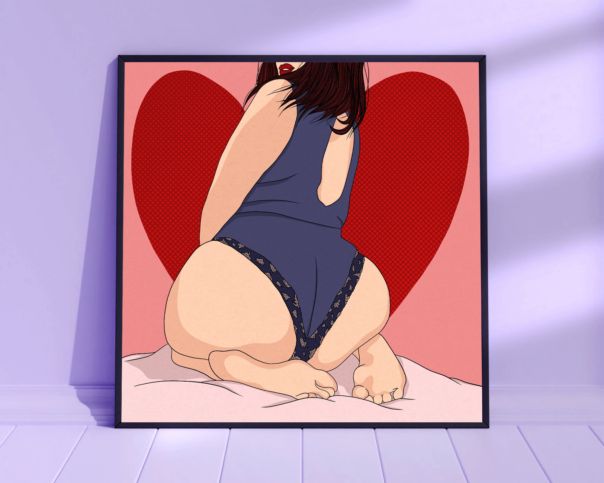Red Ass From Spanking Cartoon - Heart Illustration Art Print Burlesque Pin-up Fetish - Etsy Denmark