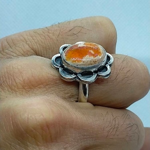 Mexican fire opal sterling silver ring, handmade ring, bohemian jewelry, gemstone ring, sterling silver handmade jewelry,