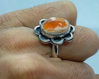 Mexican fire opal sterling silver ring, handmade ring, bohemian jewelry, gemstone ring, sterling silver handmade jewelry,