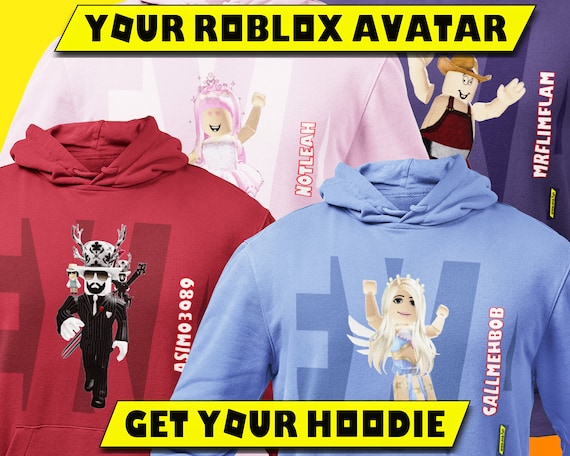 Your Roblox Avatar On A Totally Custom Hoodie Birthday Gamer Etsy - off shoulder hoodie roblox