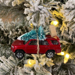 Toyota 4Runner Red Carrying Christmas Tree Christmas Ornament Hot Wheel Gift for dad / son