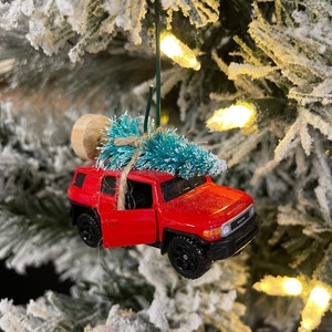 Toyota FJ Cruiser 4Runner Red Carrying Christmas Tree Christmas Ornament Hot Wheel Gift for dad / son image 1