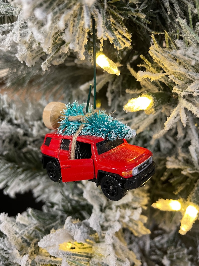Toyota FJ Cruiser 4Runner Red Carrying Christmas Tree Christmas Ornament Hot Wheel Gift for dad / son image 1