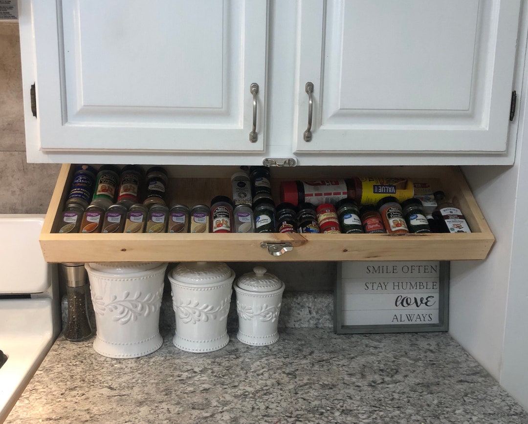 Spice Organization custom Made Tray Fold Down Spice Cupboard Wood Spice Organizer Spice Rack Gift for Mom Grandma Etsy