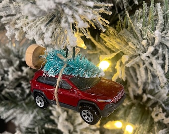 Jeep Cherokee Red Carrying Christmas Tree Christmas Ornament Hot Wheel