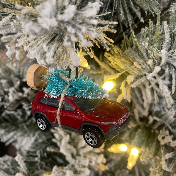 Jeep Cherokee Red Carrying Christmas Tree Christmas Ornament Hot Wheel