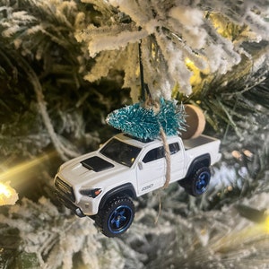 Toyota Tacoma White Carrying Christmas Tree Christmas Ornament Hot Wheel Gift for dad / son