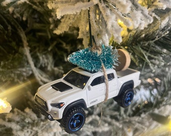 Toyota Tacoma White Carrying Christmas Tree Christmas Ornament Hot Wheel Gift for dad / son