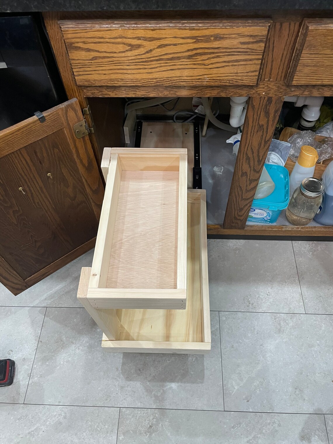 Curated visual reference: Soft Close Drawer Beverage Center Reference: Under Sink Drawer Two Tiered Shelf Soft Close Drawers Made