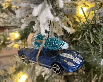 Ford GT Blue Carrying Christmas Tree Christmas Ornament Hot Wheel