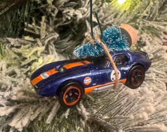 Shelby Cobra Daytona Blau mit Weihnachtsbaum Ornament Hot Wheel