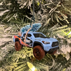 Toyota Tacoma Blue Carrying Christmas Tree Christmas Ornament Hot Wheel Gift for dad / son