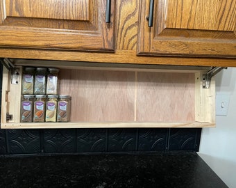 Spice Organization NEW Spring Hinge*Custom Made* Tray Fold Down | Spice Cupboard | Wood Spice Organizer | Spice Rack| Gift for Mom / Grandma