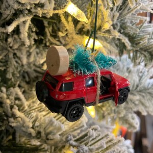 Toyota FJ Cruiser 4Runner Red Carrying Christmas Tree Christmas Ornament Hot Wheel Gift for dad / son image 2