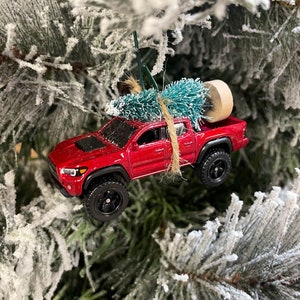 Toyota Tacoma Red Carrying Christmas Tree Christmas Ornament Hot Wheel Gift for dad / son