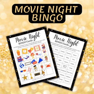Movie Night Bingo | Word & Visual Bingo Set + Charades Bonus | Family Game Night Fun | Family Party Printables
