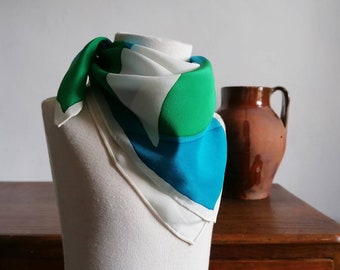 neck scarf,natural silk scarf,hand painted, elegant unique complement,55x55cm, gift for them, whale tail,green,blue,white