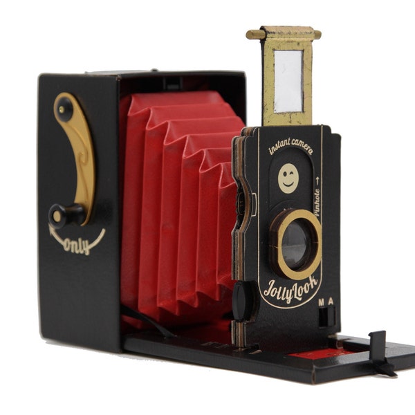 Jollylook Mini Instant Retro Film Camera Made from Cardboard, Steampunk Design Great Gift for Photographer Fully Analog and Mechanical