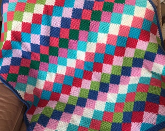 Harlequin crochet merino wool blanket