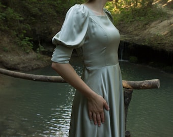 robe de mère de la mariée longueur thé, robe de mère du marié, robe de demoiselle d'honneur robe de mariée verte, robe de cocktail pour invité de mariage
