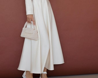 falda larga de raso, ropa de mujer, falda de boda, vestido de madre de la novia, disfraz de otoño, disfraz de mujer, falda de otoño, falda y chaqueta