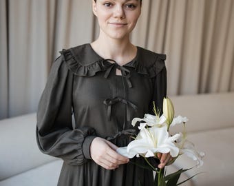 linen midi dress, nursing dress, linen maternity dress women, modest linen dress, cute dress, cottagecore dress, mother of the bride dress