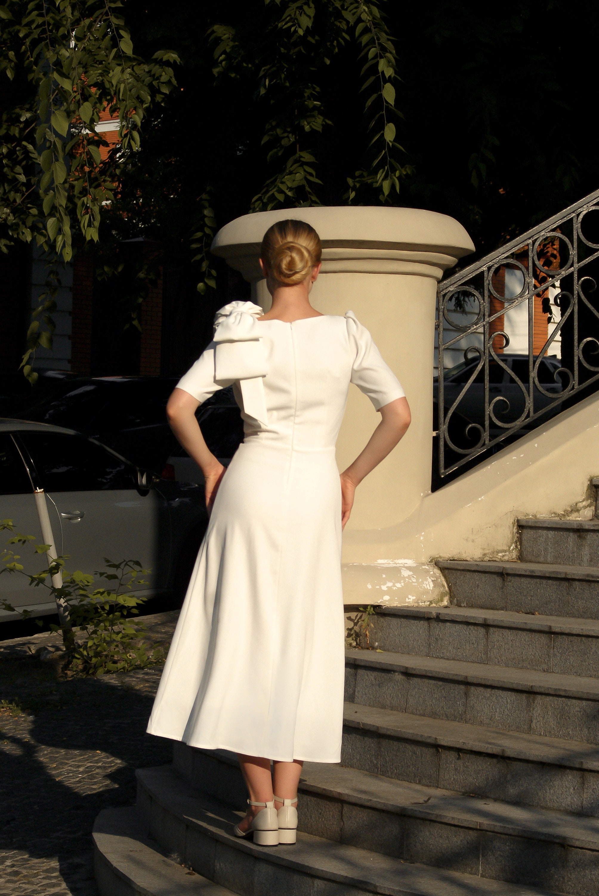 Tea Length Wedding Dress Modest Wedding Dress Simple Wedding Guest ...