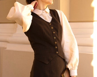 wool vest varsity jacket, steampunk women vest, antique waistcoat, femboy clothing, women’s wool wrap vest