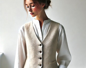 vest waistcoat, victorian waistcoat, womensclothing, women beige waistcoat, capsule wardrobe, victorian women vest