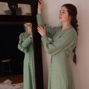mother of the bride dress tea length, mother of the groom dress plus size formal dress, modest dress, sage green dress, cottagecore dress