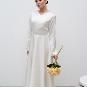 Tea length wedding dress, Courthouse wedding dress, Modest wedding dress, Simple wedding dress, Long sleeve wedding dress, Casual dress