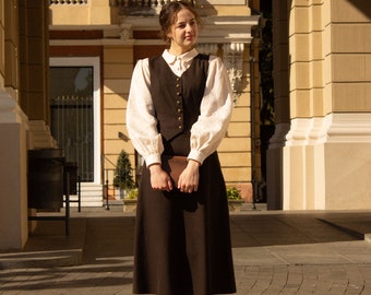 women prom suit, womens 2 piece suit set, antique waistcoat, women vest waistcoat, wool vest brown checkered skirt, varsity jacket